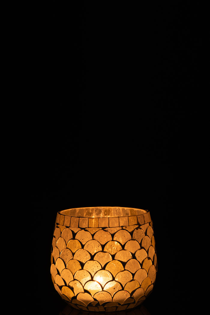 J-Line windlicht Mozaiek - glas - wit|lichtgeel - small - 3 stuks