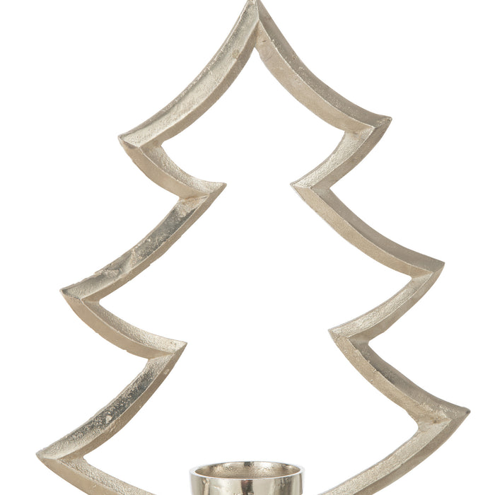 J-Line Kaarshouder Dennenboom Op Voet Hout Aluminium Zilver Large