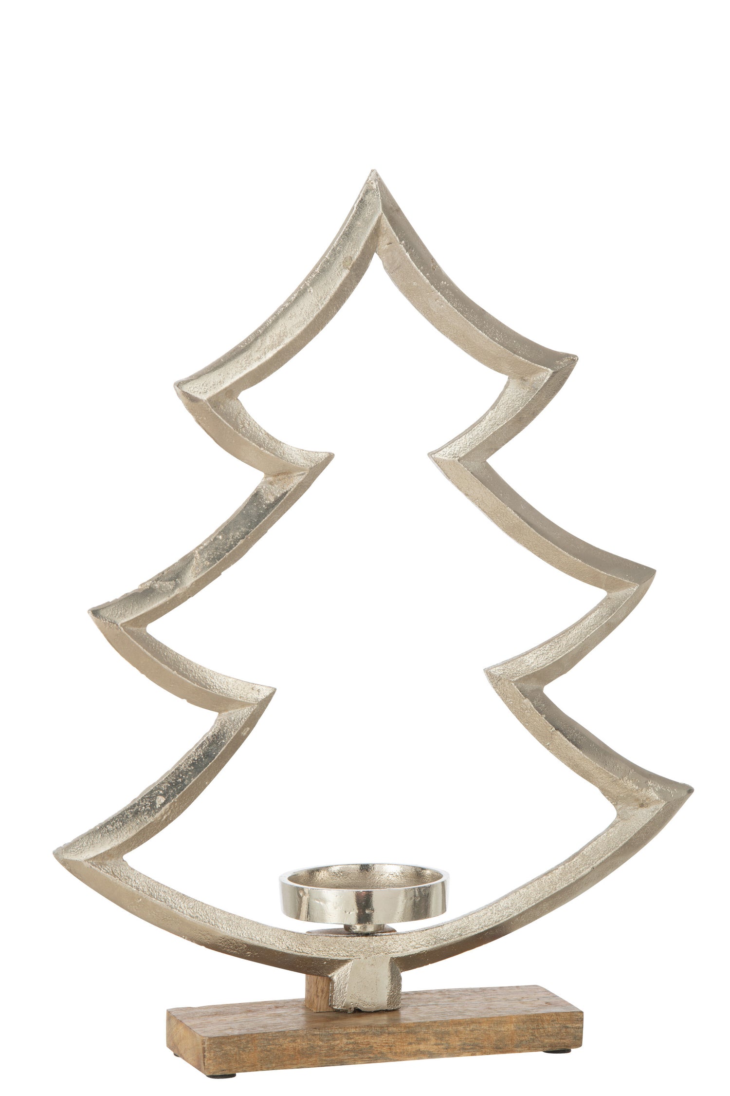 J-Line Kaarshouder Dennenboom Op Voet Hout Aluminium Zilver Large