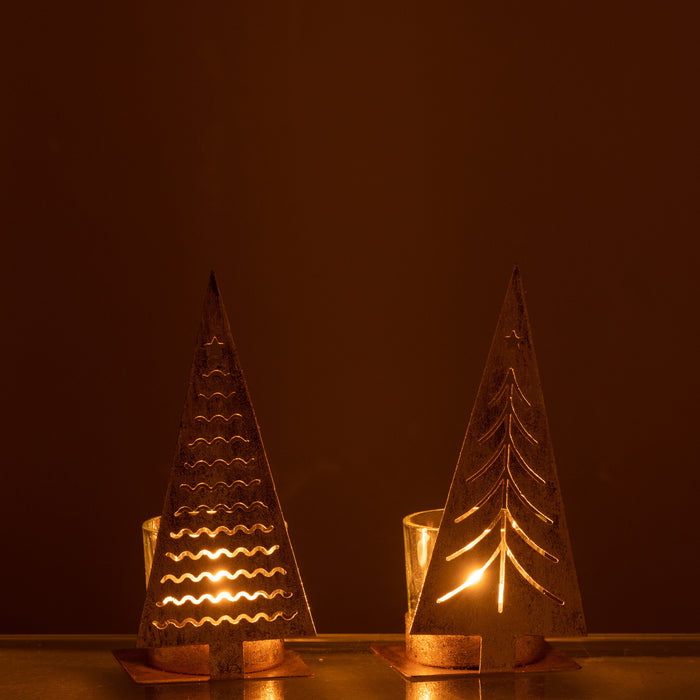 J-Line Kaarshouder kerstboom - theelichthouder - metaal - 2x