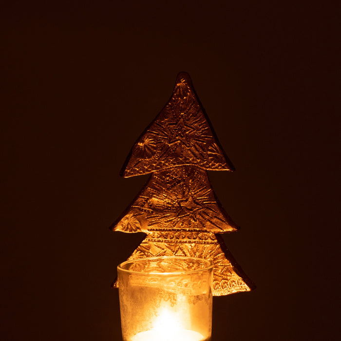 J-Line Kaarshouder kerstboom - theelichthouder - kunststof - goud