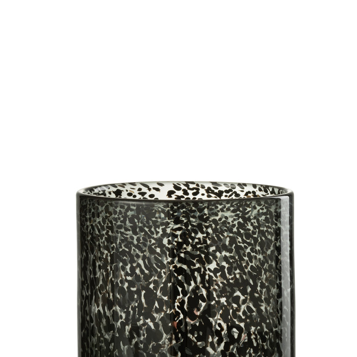 J-Line Windlicht Cil Stippen Glas Zwart Medium