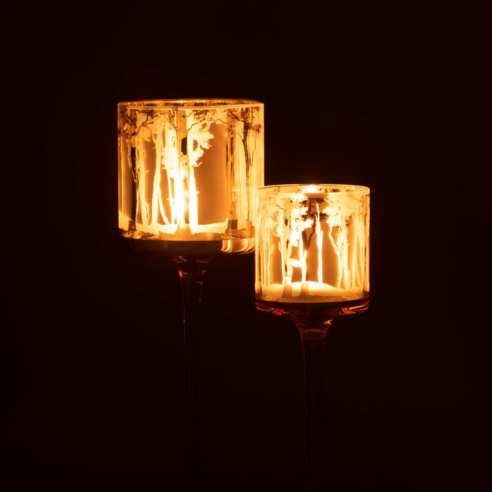 J-Line Theelicht Houder Op Voet Bomen Glas Goud Large