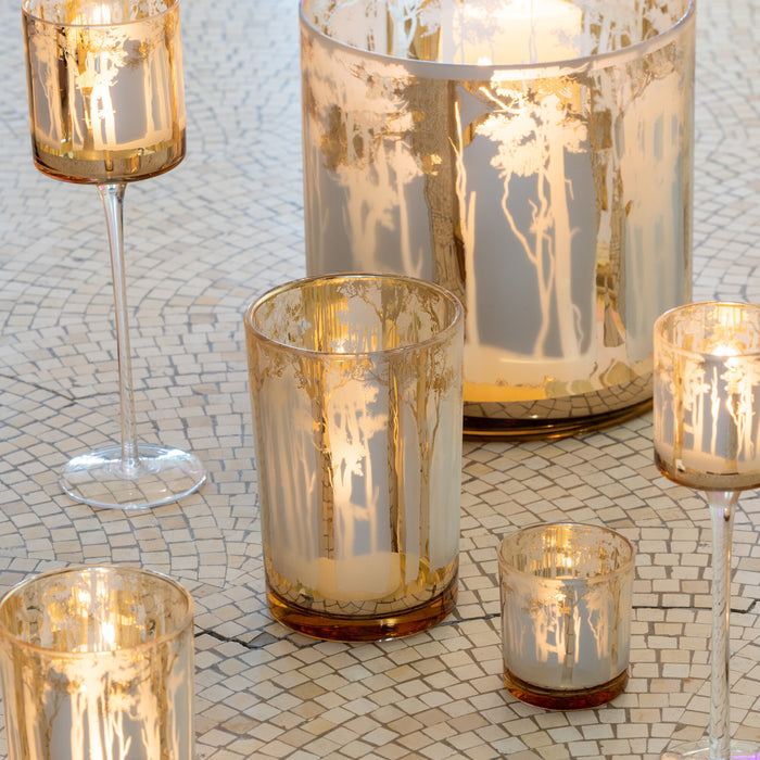 J-Line Theelicht Houder Op Voet Bomen Glas Goud Large