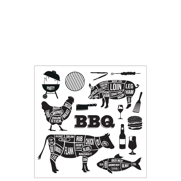 J-Line servet Bbq - papier - wit|zwart - large - 9 pakken van 20
