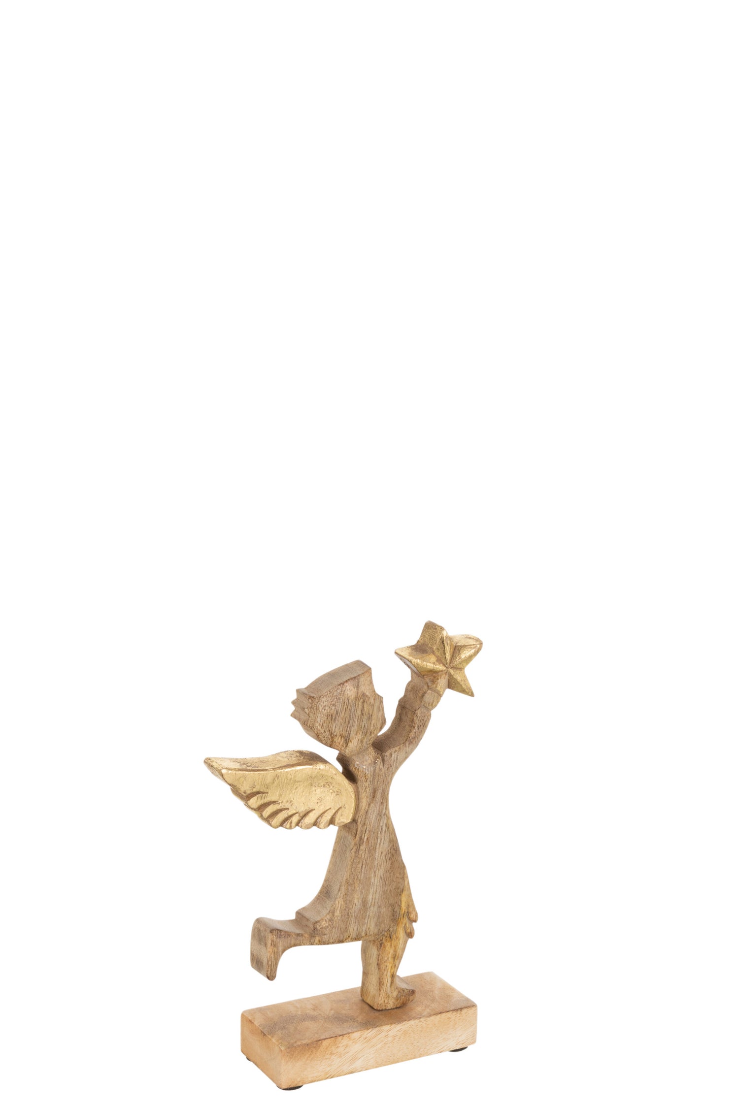 J-Line figuur Engel + Ster - hout|aluminium - naturel|goud - small