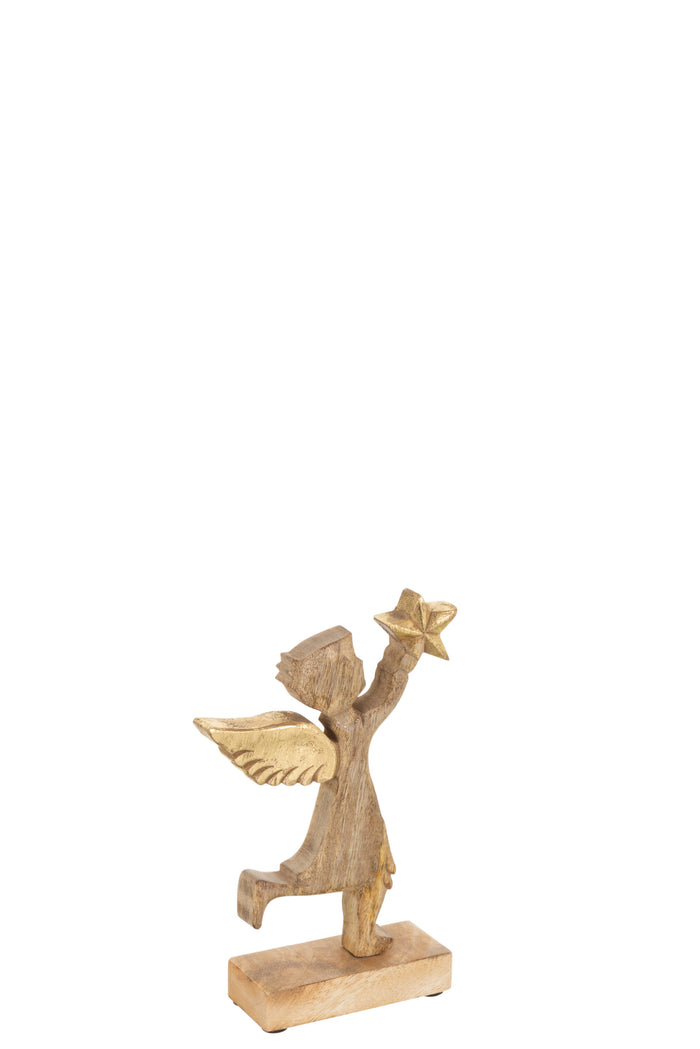 J-Line figuur Engel + Ster - hout|aluminium - naturel|goud - small