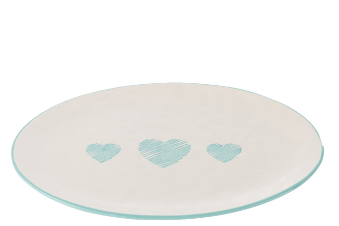 J-Line schaal Ovaal Hart - keramiek - wit|blauw