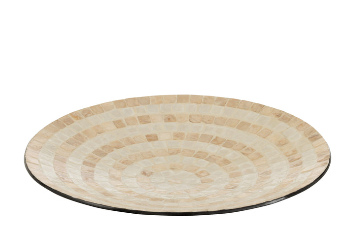 J-Line decoratie Dienblad Rond Schelpen - karton - beige