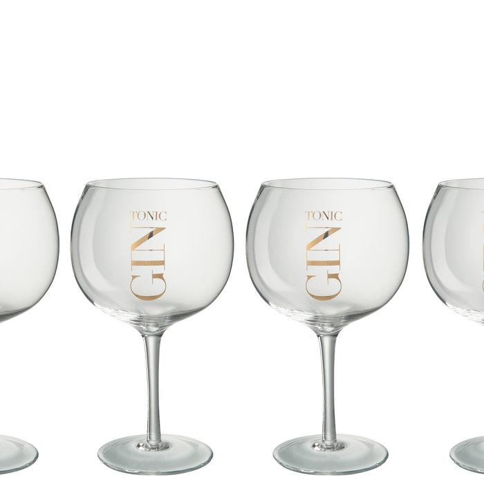 J-Line glas Hoog Gin - transparant|goud - giftbox - 4 stuks