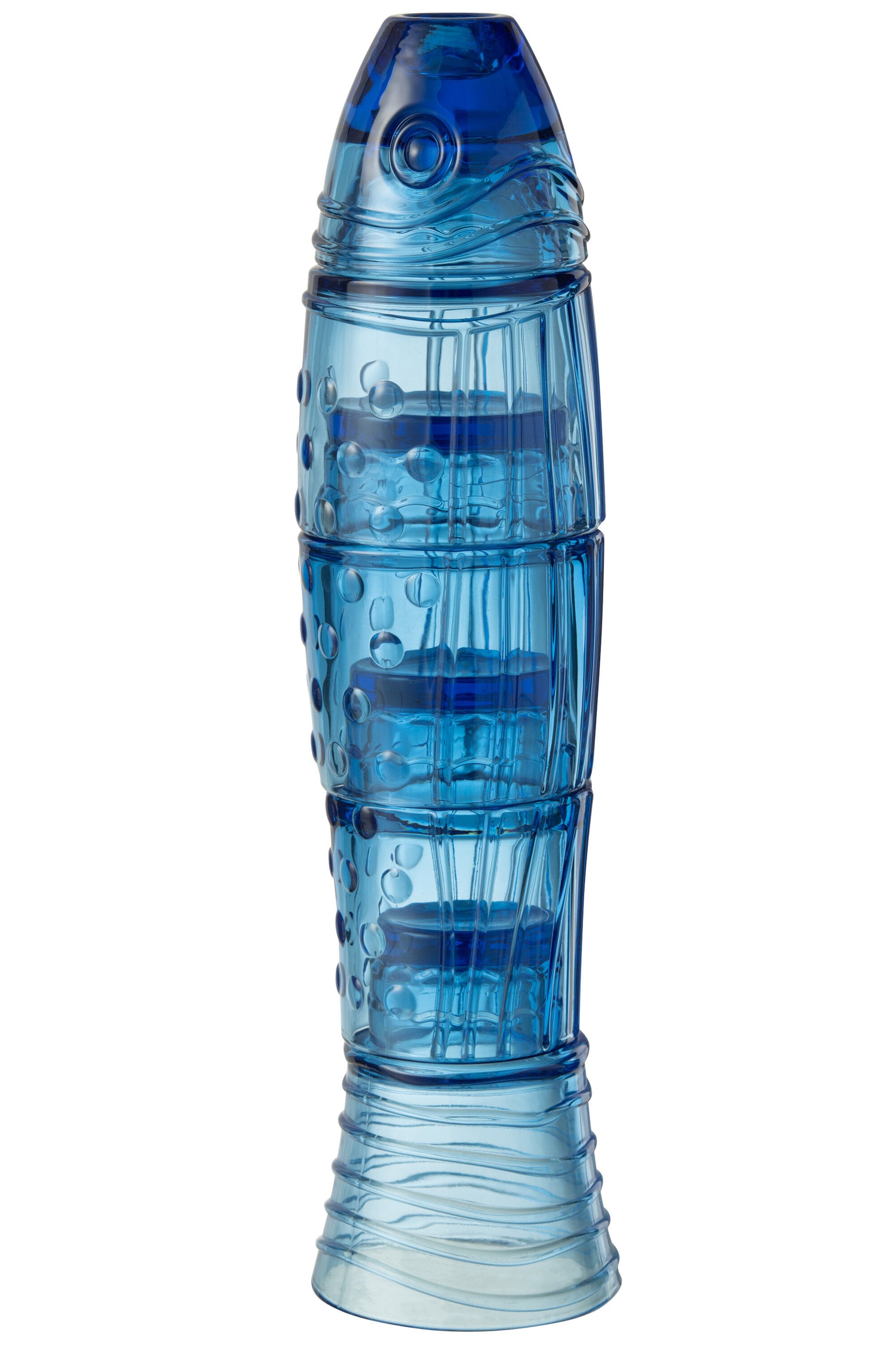 J-Line beker Vis - glas  - transparant & hoogblauw - woonaccessoires