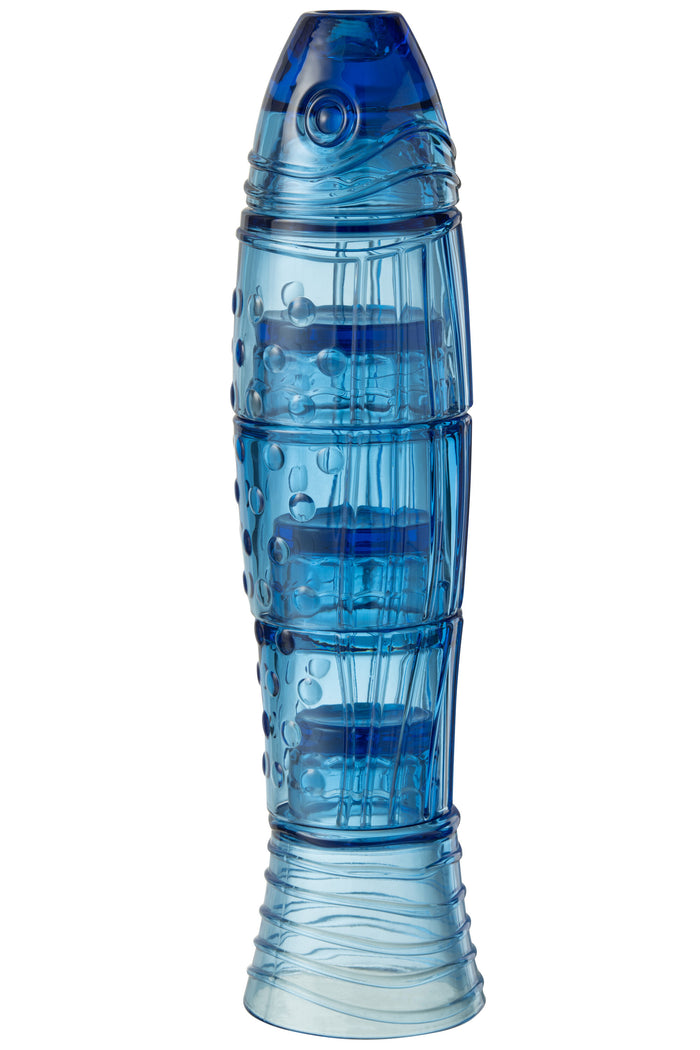 J-Line beker Vis - glas  - transparant & hoogblauw - woonaccessoires