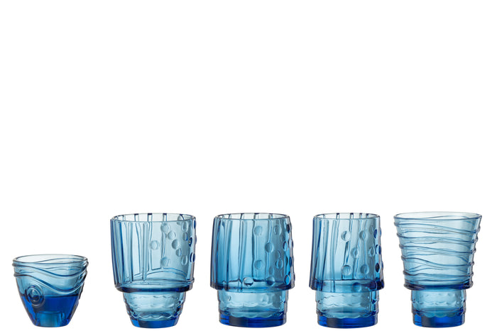 J-Line beker Vis - glas  - transparant & hoogblauw - woonaccessoires