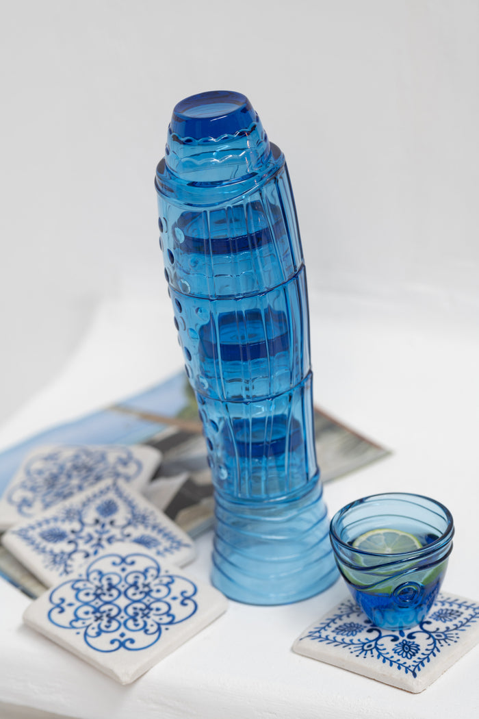 J-Line beker Vis - glas  - transparant & hoogblauw - woonaccessoires