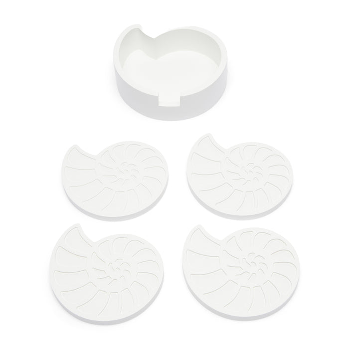 Riviera Maison Onderzetters 4 stuks met houder - Seaschell Blauw| Wit