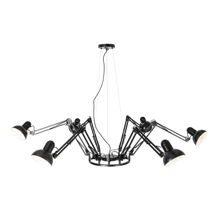 QAZQA Industriële hanglamp zwart 6-lichts verstelbaar - Hobby Spinne