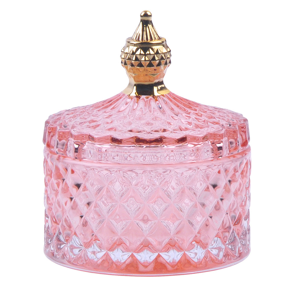 Clayre & Eef Glazen potje  Ø 9x10 cm Roze Glas Potje met deksel