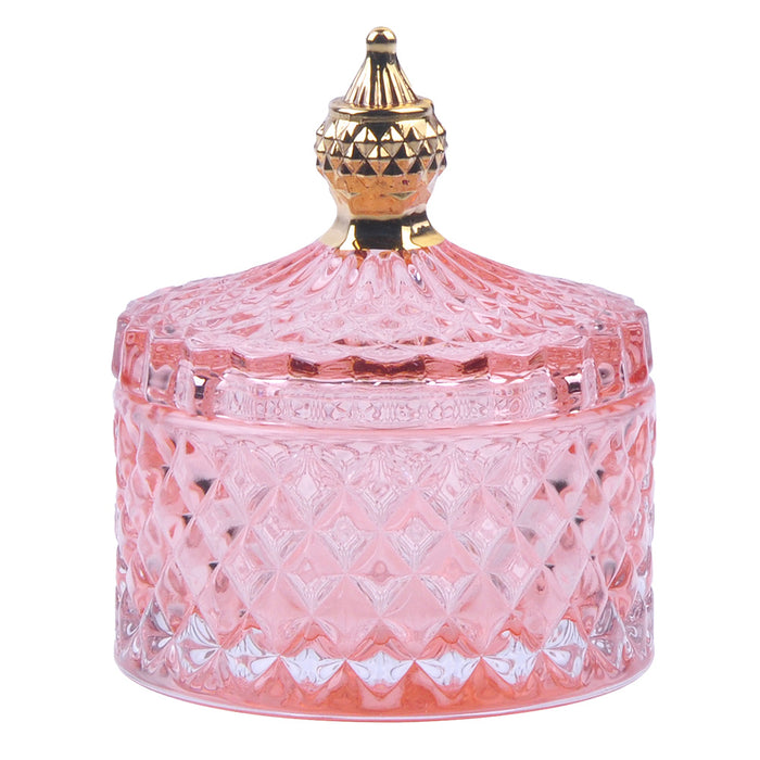 Clayre & Eef Glazen potje  Ø 9x10 cm Roze Glas Potje met deksel