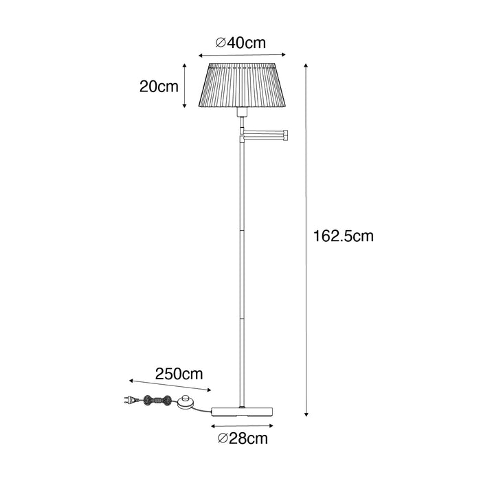 QAZQA Vloerlamp brons met wit plisse kap en verstelbare arm - Ladas