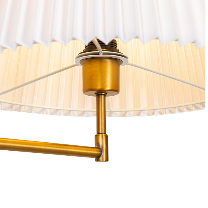 QAZQA Vloerlamp brons met wit plisse kap en verstelbare arm - Ladas