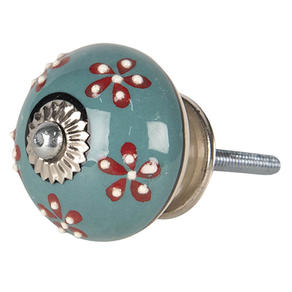 Clayre & Eef Deurknop Ø 4 cm Groen Keramiek Bloemen