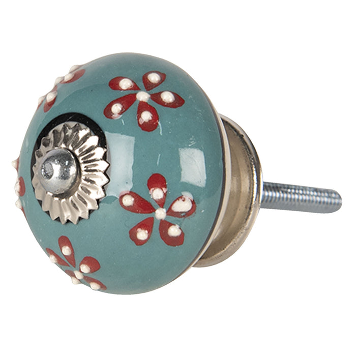 Clayre & Eef Deurknop Ø 4 cm Groen Keramiek Bloemen