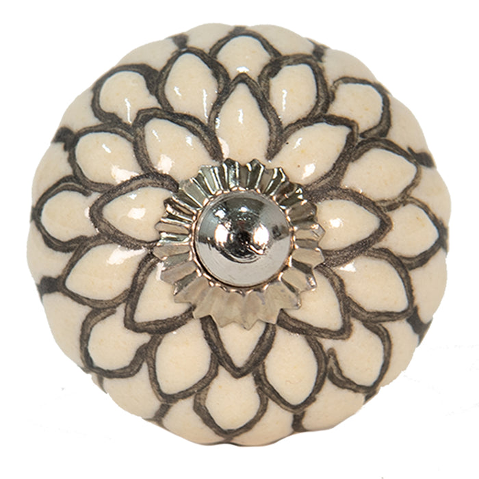 Clayre & Eef Deurknop Ø 4 cm Beige Grijs Keramiek Bloem