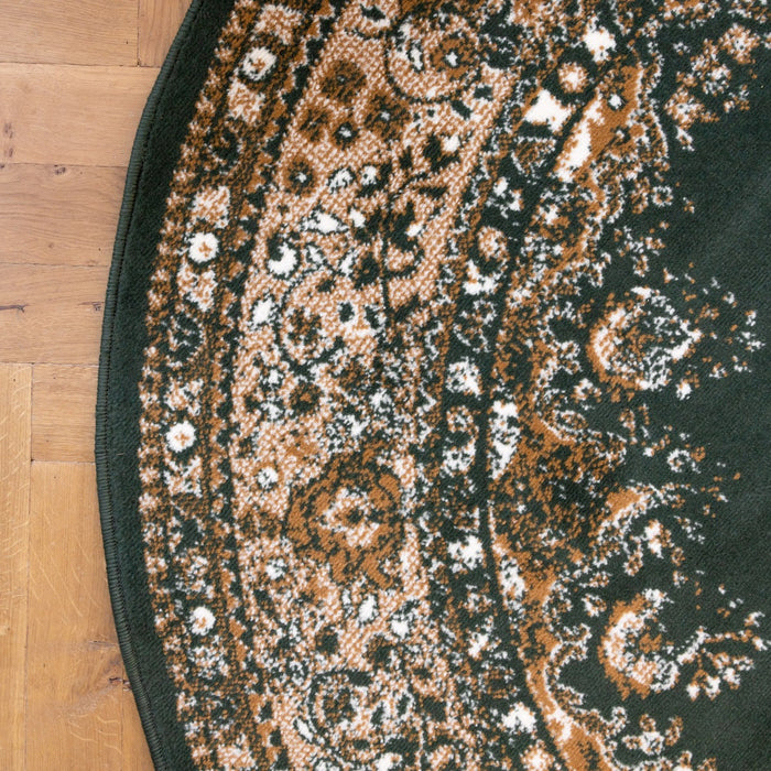 Interieur05 Rond Vintage Vloerkleed Keshan Groen - 120 x 120 cm