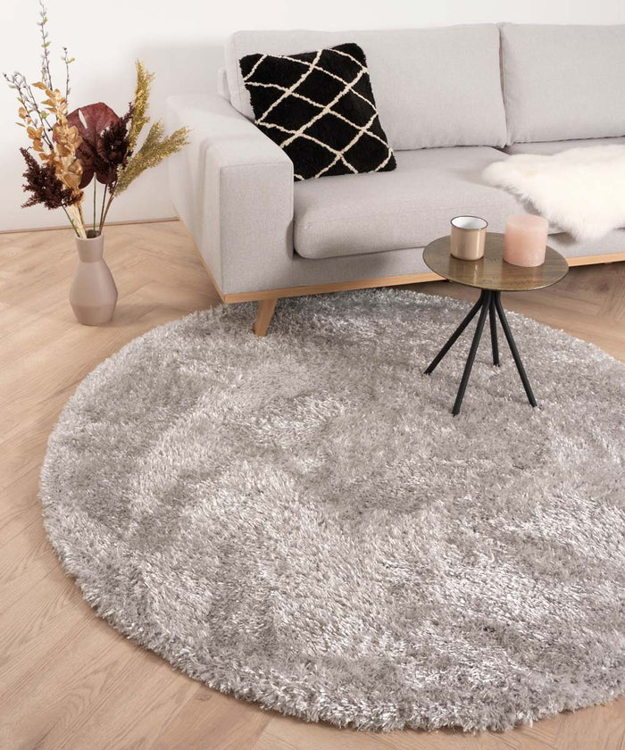 Tapeso Rond hoogpolig vloerkleed velours Posh - lichtzilver - 80 cm