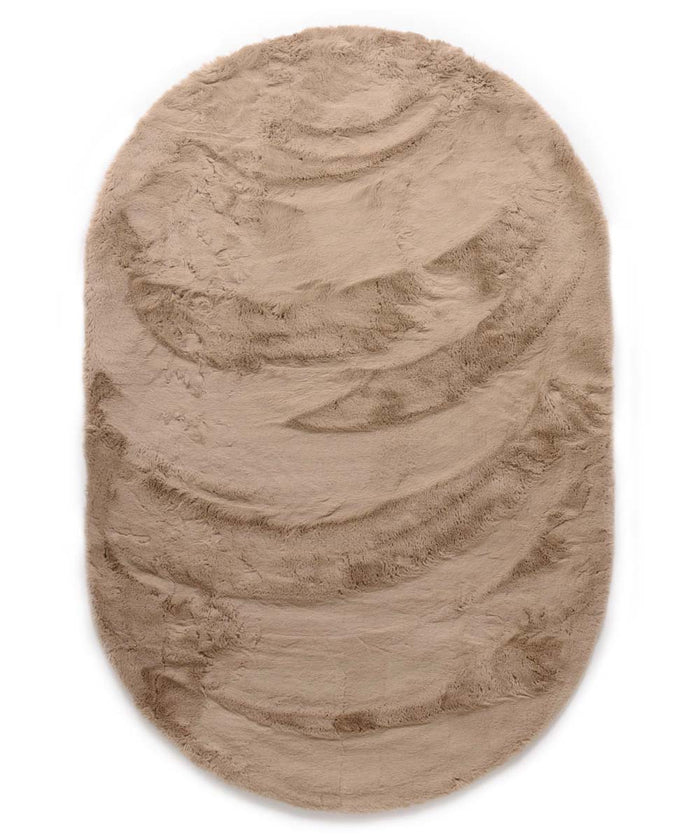 Tapeso Ovaal hoogpolig vloerkleed - Comfy plus - taupe - 120x180 cm