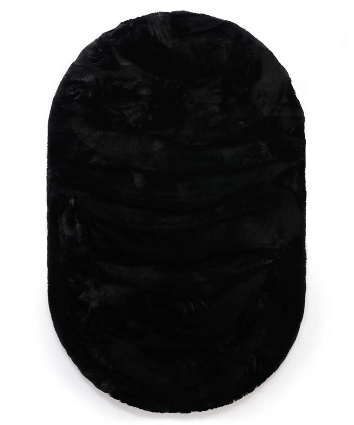 Tapeso Ovaal hoogpolig vloerkleed - Comfy plus - zwart - 200x300 cm