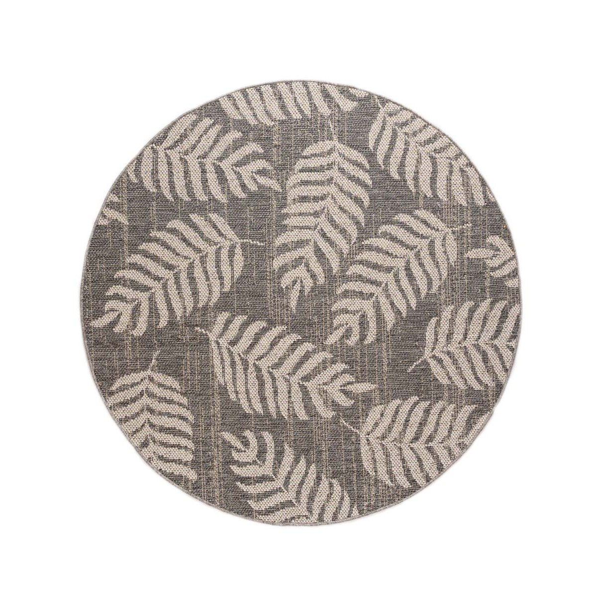 Boho&me Rond buitenkleed palmbladeren Sunny - donkergrijs - 100 cm