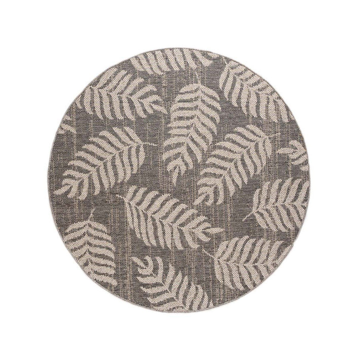 Boho&me Rond buitenkleed palmbladeren Sunny - donkergrijs - 100 cm