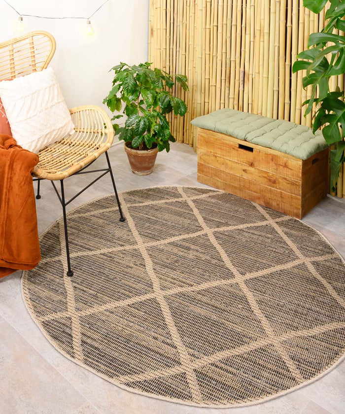 Boho&me Rond jute buitenkleed ruiten Sunny - naturel - 100 cm rond