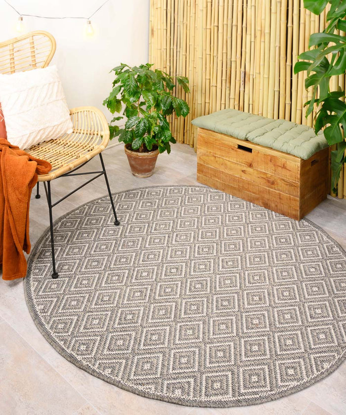 Boho&me Rond buitenkleed ruiten Sunny Gem - grijs - 100 cm