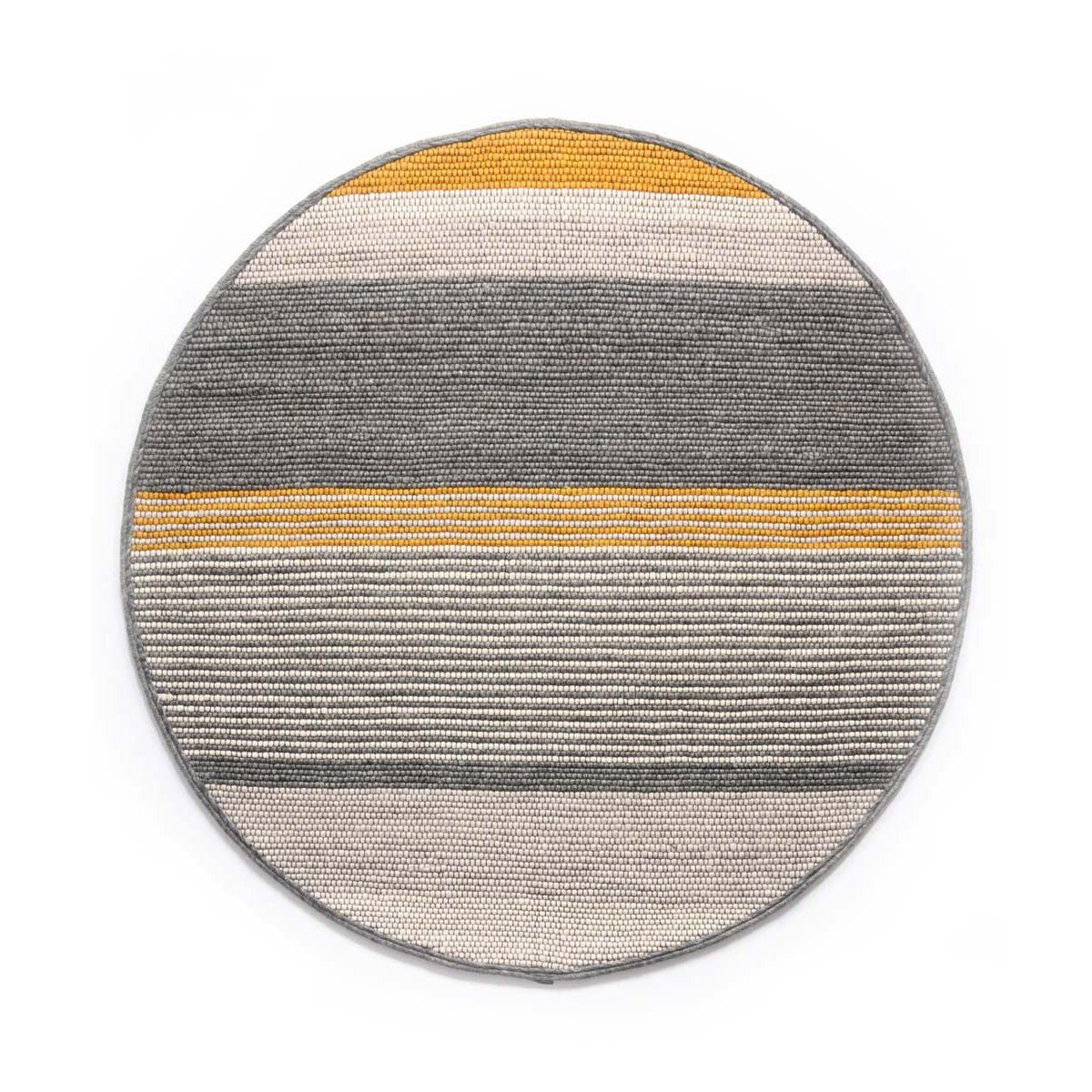 Nordic Weavers Rond wollen vloerkleed strepen Lett - okergeel|grijs -