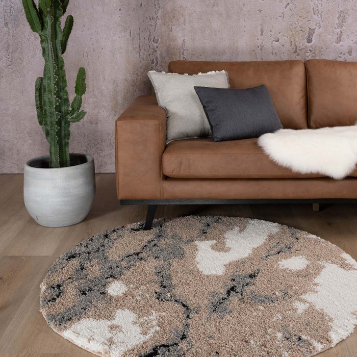 Boho&me Rond hoogpolig vloerkleed Marble Artisan - beige - 100 cm rond
