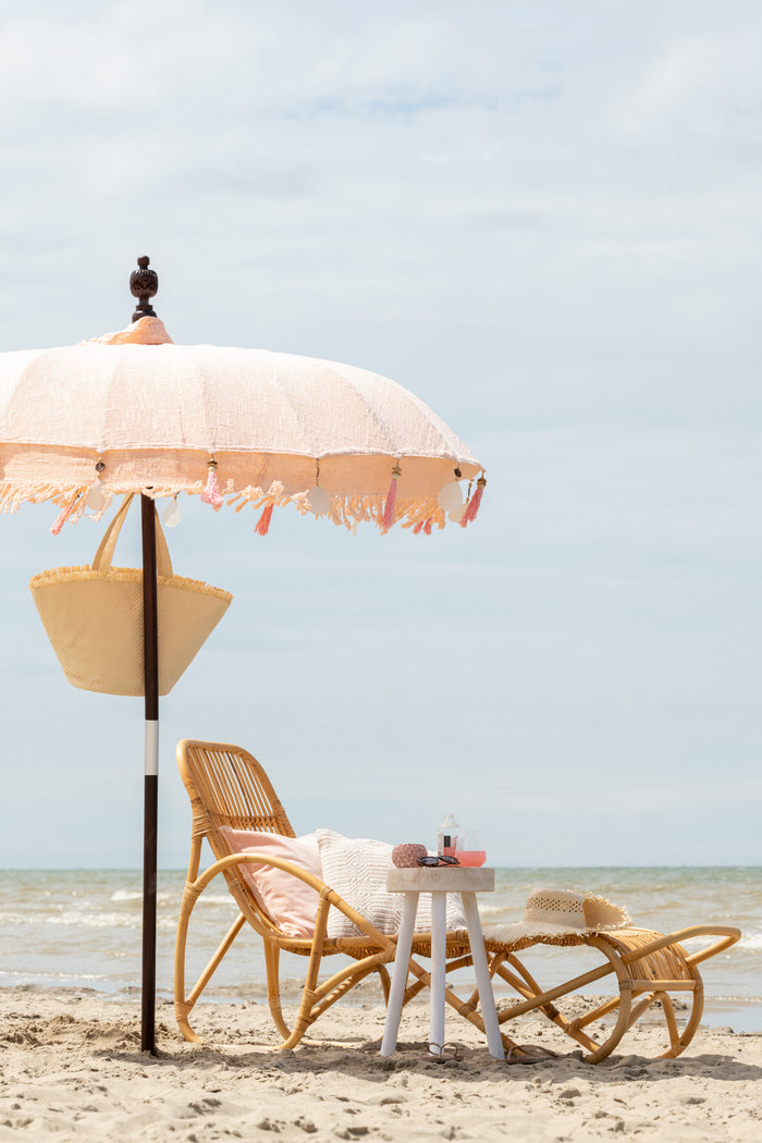 J-Line parasol + voet Kwastjes|Schelpen - hout - beige|donkerbruin - large