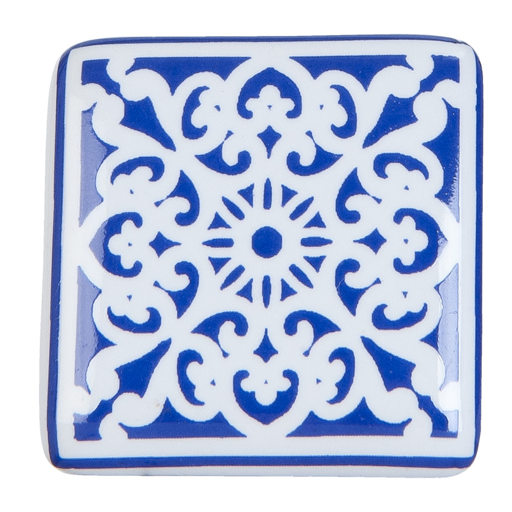 Clayre & Eef Deurknop 3x2x3 cm Blauw Wit Keramiek