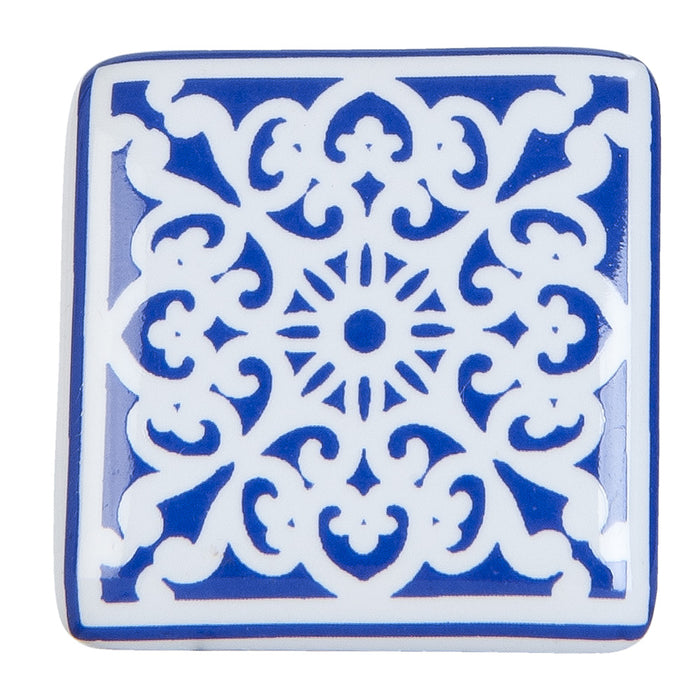 Clayre & Eef Deurknop 3x2x3 cm Blauw Wit Keramiek