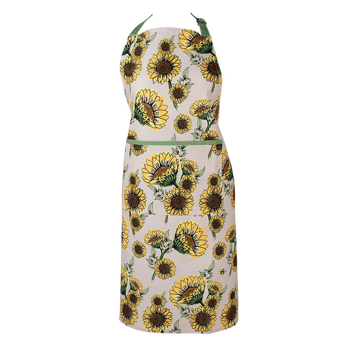 Clayre & Eef Keukenschort 70x85 cm Beige Geel Katoen Zonnebloemen