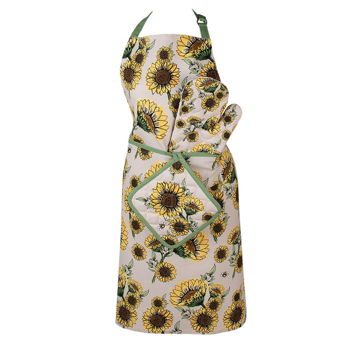 Clayre & Eef Keukenschort 70x85 cm Beige Geel Katoen Zonnebloemen