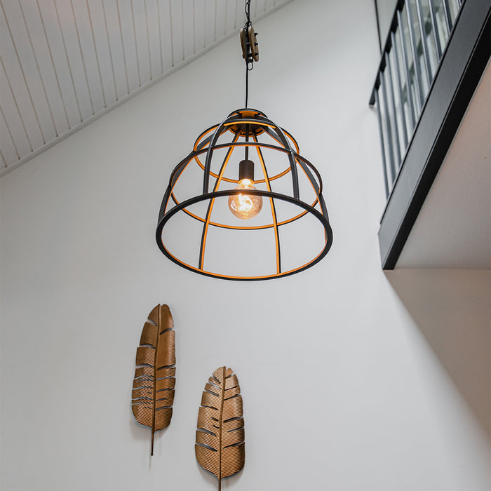 QAZQA Industriële hanglamp donkergrijs met hout 47 cm - Arthur