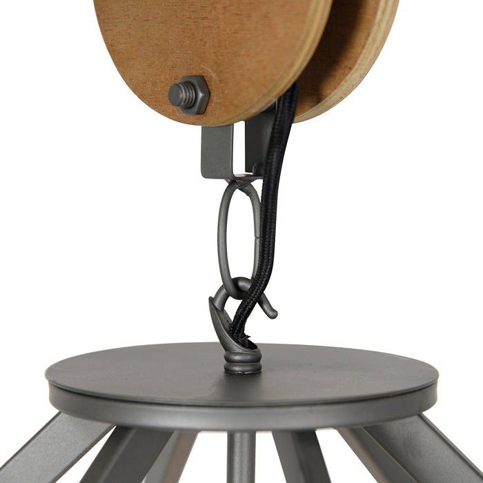 QAZQA Industriële hanglamp donkergrijs met hout 47 cm - Arthur