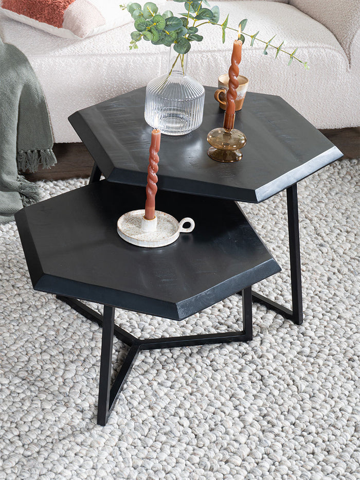 Home67 - Salontafel Kiara - Set van 2 - Achthoekige tafeltjes - Zwart