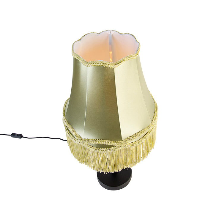 QAZQA Klassieke tafellamp zwart met granny kap groen 30 cm - Simplo