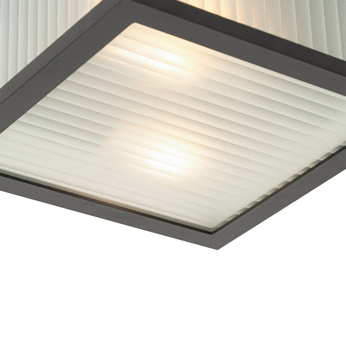 QAZQA Buiten plafondlamp zwart met ribbel glas 2-lichts IP44 -