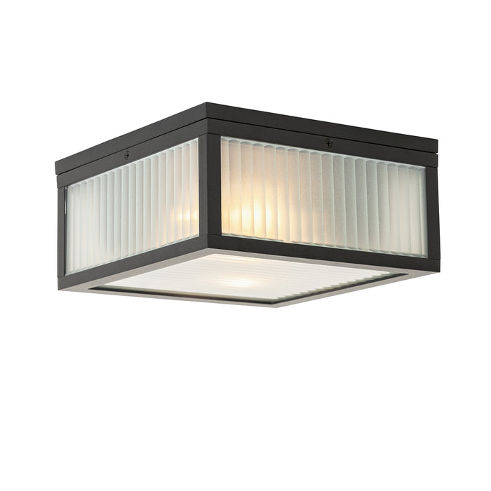 QAZQA Buiten plafondlamp zwart met ribbel glas 2-lichts IP44 -