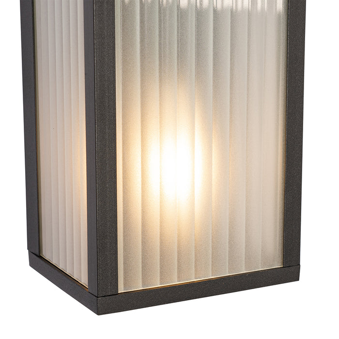 QAZQA Buiten wandlamp zwart met ribbel glas 2-lichts IP44 - Charlois