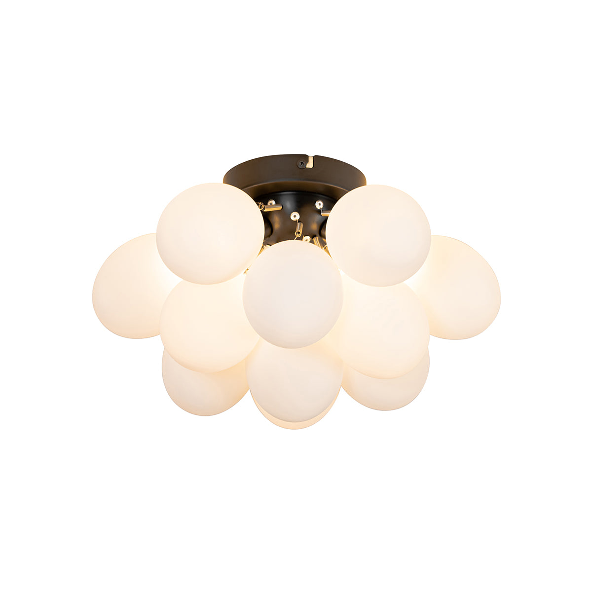 QAZQA Art deco plafondlamp zwart met opaal glas 3-lichts - Uvas